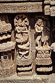 Konarak - Orissa. The Sun Temple, detail of the Naga-Nagi decoration of the platform of the jagamohana-deul complex. 