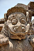 Orissa - Konarak - The Sun Temple, Gajasimha the two rampant lions striking elephants which once stood in front of the east entrance of the jagamohan, today guard the entrance of the mandapa 