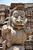 Orissa - Konarak - The Sun Temple, Gajasimha the two rampant lions striking elephants which once stood in front of the east entrance of the jagamohan, today guard the entrance of the mandapa 