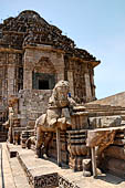 Konarak - Orissa. The Sun Temple, the rests of the seven horses at the sides of the eastern stair case leading to the main temple entrance.