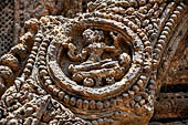 Konarak - Orissa. The Sun Temple, details of the twelve pairs of the great wheels arrayed along the platform. 
