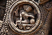 Konarak - Orissa. The Sun Temple, details of the twelve pairs of the great wheels arrayed along the platform. 