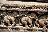 Orissa - Konarak - The Sun Temple. The frieze which runs continously all  around the base of the temple platform, decorated with more than ten thousands elephants . 