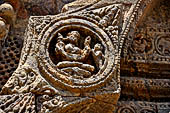 Konarak - Orissa. The Sun Temple, details of the twelve pairs of the great wheels arrayed along the platform. 