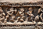 Orissa - Konarak - The Sun Temple. The frieze which runs continously all  around the base of the temple platform, decorated with more than ten thousands elephants . 