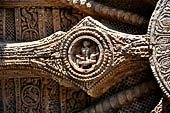 Konarak - Orissa. The Sun Temple, details of the twelve pairs of the great wheels arrayed along the platform. 