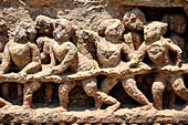 Orissa - Konarak - The Sun Temple. The frieze which runs continously all  around the base of the temple platform, decorated with more than ten thousands elephants . 