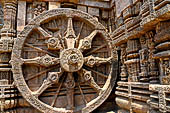 Konarak - Orissa. The Sun Temple, details of the twelve pairs of the great wheels arrayed along the platform. 