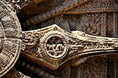 Konarak - Orissa. The Sun Temple, details of the twelve pairs of the great wheels arrayed along the platform. 