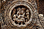Konarak - Orissa. The Sun Temple, details of the twelve pairs of the great wheels arrayed along the platform. 