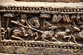 Orissa - Konarak - The Sun Temple. The frieze which runs continously all  around the base of the temple platform, decorated with more than ten thousands elephants . 