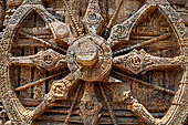 Konarak - Orissa. The Sun Temple, details of the twelve pairs of the great wheels arrayed along the platform. 