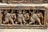 Orissa - Konarak - The Sun Temple. The frieze which runs continously all  around the base of the temple platform, decorated with more than ten thousands elephants . 