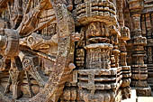 Konarak - Orissa. The Sun Temple, view of the great wheels arrayed along the platform 