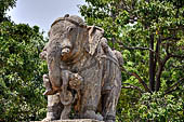 Orissa - Konarak - The Sun Temple, The elephants statues guarding the north staircase leading to the jagamohan.