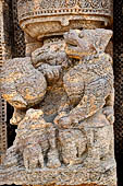 Orissa - Konarak - The Sun Temple. Weird life size statues, mostly of musicians and dancers, of the Jagamohan.