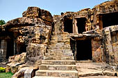 Orissa - Bhubaneswar. Udaigiri, Alakapuri Gumpha (cave n4). It is a  two storeys cave with an entrance veranda reachable with a flight of steps.