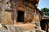 Orissa - Bhubaneswar. Udaigiri, Cave n3, the faade is decorated with remarkable elephant figures.
