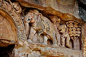 Orissa - Bhubaneswar. Udaigiri, Cave n3, the faade is decorated with remarkable elephant figures.