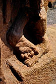 Orissa - Bhubaneswar. Udaigiri, Cave n4, details of the female figure with a parrot of the entrance cell.