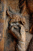 Orissa - Bhubaneswar. Udaigiri, Cave n4, details of the female figure with a parrot of the entrance cell.