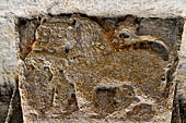 Orissa - Bhubaneswar. Udaigiri, Cave n4, capital with the figure of a lion with a prey.