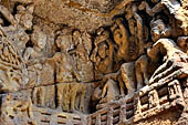 Udaigiri Cave 1 Rani Gumpha Queen's Cave - The ground floor, archway of the northern corner. Details of the panel on right of the doorways.