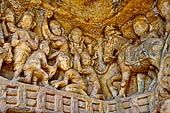 Udaigiri Cave 1 Rani Gumpha Queen's Cave - The ground floor, archway of the northern corner. Details of the panel on left of the doorway.