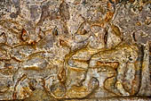 Udaigiri Cave 1 Rani Gumpha Queen's Cave - friezes of the upper storey. The story of a Kalinga queen carried away by Ashoka after the Kalinga battle. The fifth tableau: details of the bacchanalian scene.
