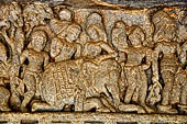 Udaigiri Ganesh Gumpha cave 10 - first tableau from right - the second scene: the three people dismount from the elephant.