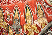 Dambulla cave temples - Cave 2, Maharaja Vihara (Temple of the Great Kings) panels of the Mara Parajaya (Defeat of Mara): panel of the Isipatana, details of the assembly receiving the first Buddha sermon. 