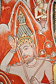 Dambulla cave temples - Cave 2, Maharaja Vihara (Temple of the Great Kings) panels of the Mara Parajaya (Defeat of Mara): panel of the Isipatana, details of the assembly receiving the first Buddha sermon. 