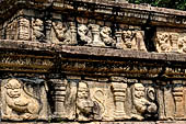 Polonnaruwa - the Citadel, the Council Chamber. Friezes of the platform with dwarfs, lions and galumphing elephants.