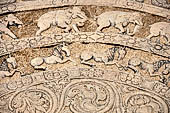 Polonnaruwa - the Vatadage. Detail of the moonstone of the northern stairway. 