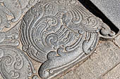 Kandy - The Sacred Tooth Relic Temple, the Great Gate detail of the triangular moonstone. 