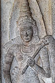 Kandy - The Sacred Tooth Relic Temple, detail of the carved stone entrance to the shrine. 