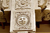 Kandy - The Sacred Tooth Relic Temple, Details of the carvings of the pillars in the Drummers Courtyard.