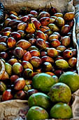 The market of Makale - stalls selling local produce including coffee, tobacco, buckets of live eels, piles of fresh and dried fish, and jugs of  'balok'