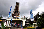 Sulawesi - Gates marked by tongkonan the entrance in the Toraja region. 